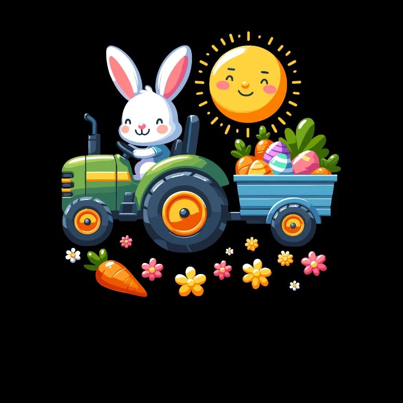Tractor, Farmer, Easter Basket, Easter Bunny, Happy Easter