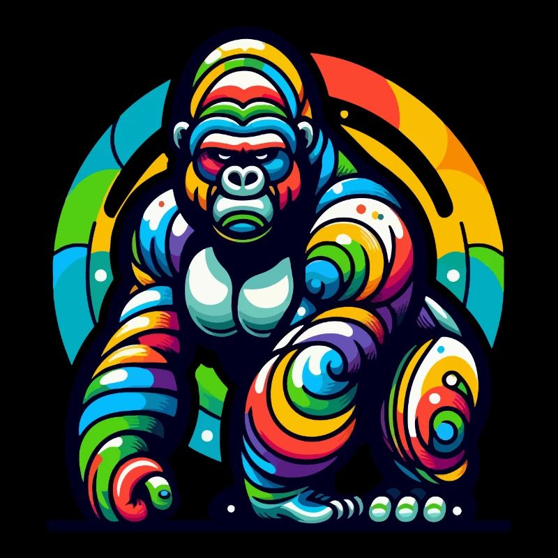 SITZENDER GORILLA AFFE TIER BUNT FARBEN KUNST RUND