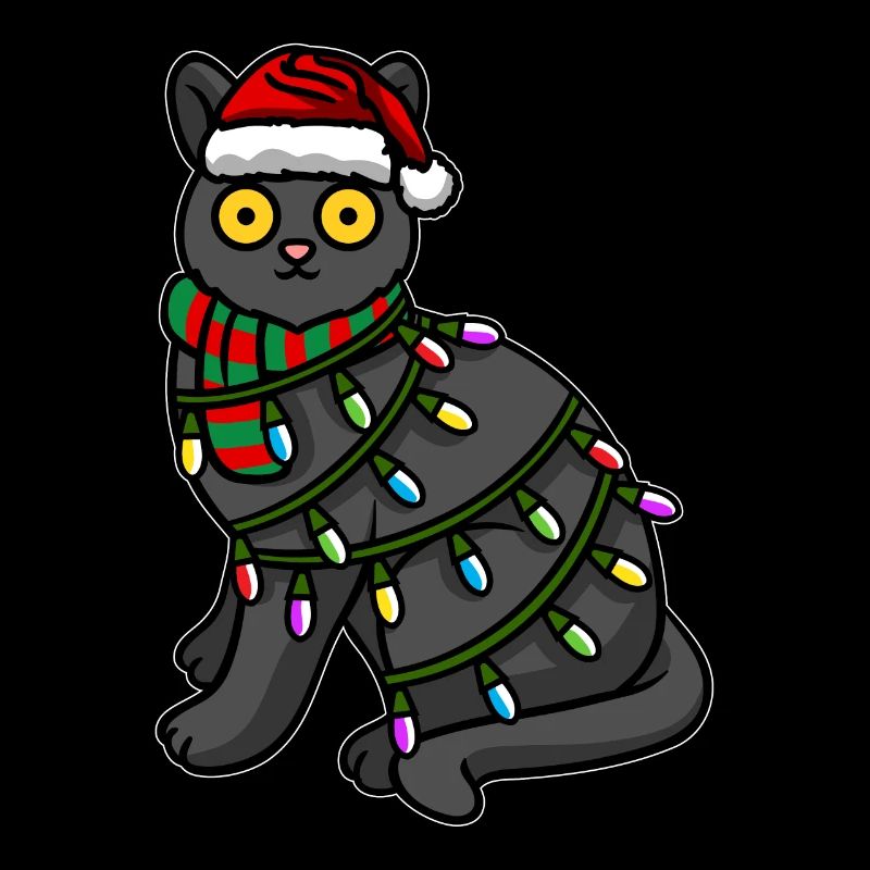 Chat noir avec casquette de Noël