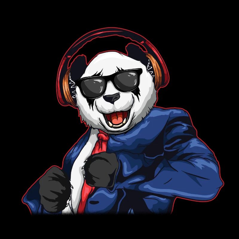 DJ Panda Party Hipster Bär feiert mit Kopfhörern