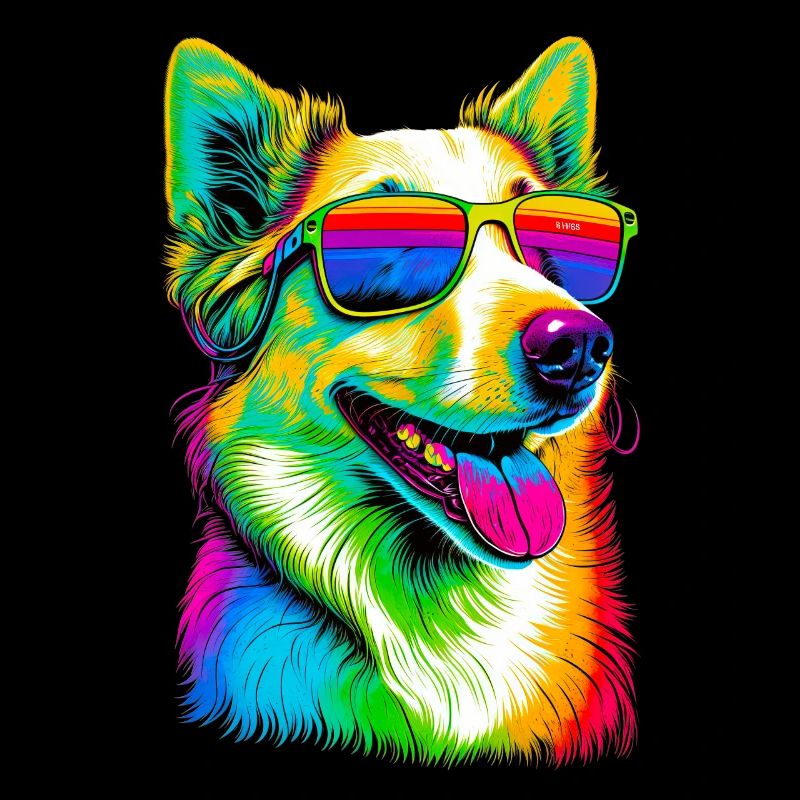 Super mignon Retro Rainbow Summer Corgi Corgeek Art