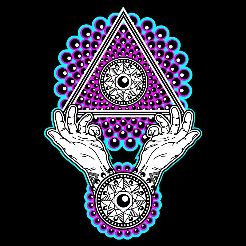 Neon Illuminati Pyramid with Hands - Black Light
