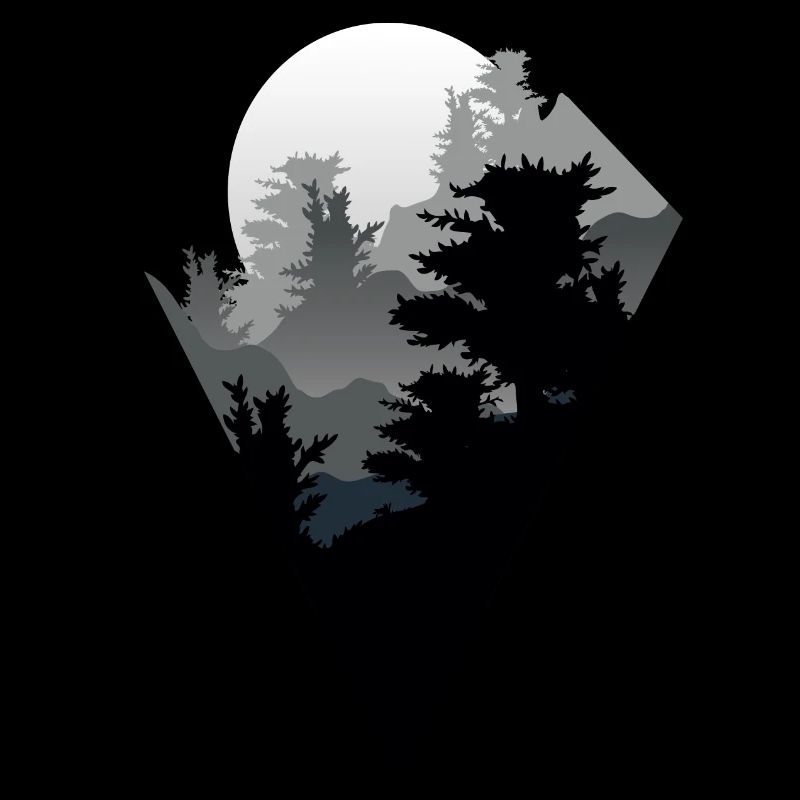 Mountains nature moon forest geometric design