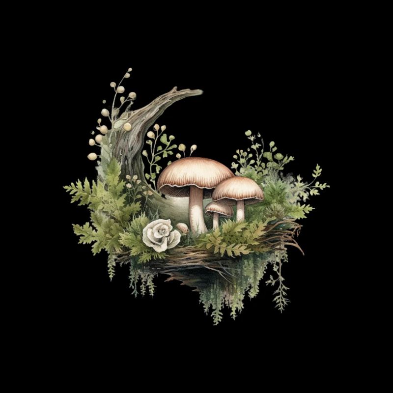 Waldpilze und Moos mit Rose