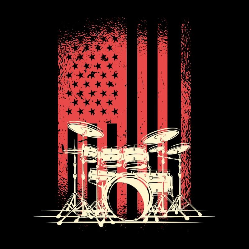 American Flag With Drums Silhouette