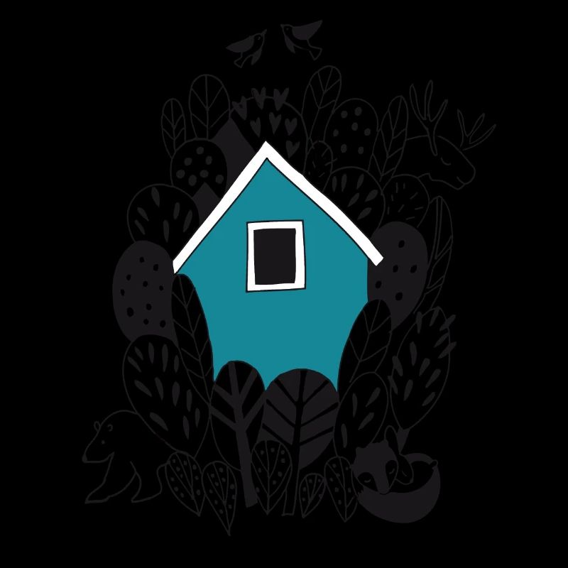 Häuschenhaus im Wald mit Waldtieren In einem Geschenk