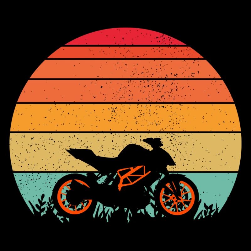 Motorcycle Sunset Retro Orange