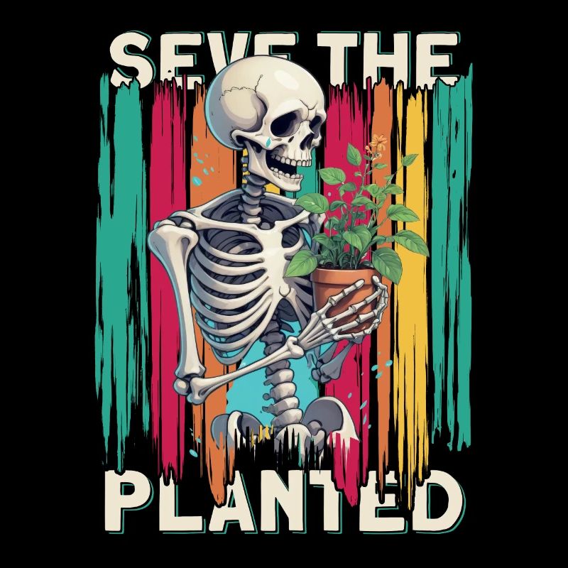 Save The Planet design with skeleton that has a delicate