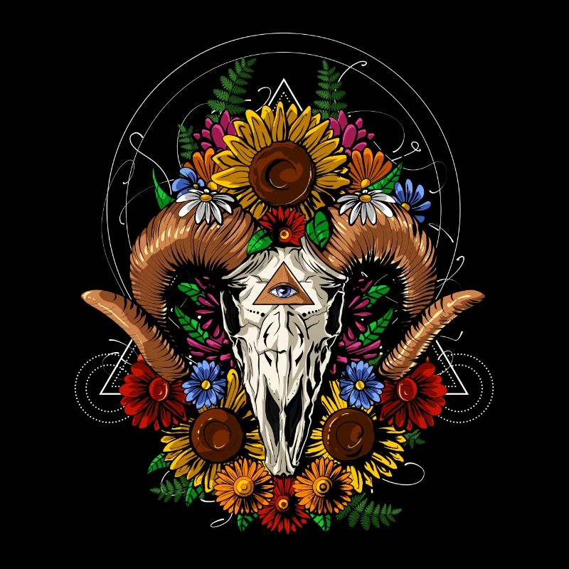 Floral Ram Skull