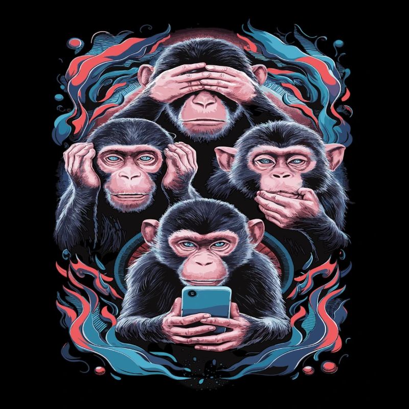 Wise Monkey With Mobile Phone Funny Multi Media Design