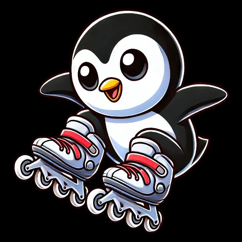 Mignon pingouin patins à roues alignées dessin animé