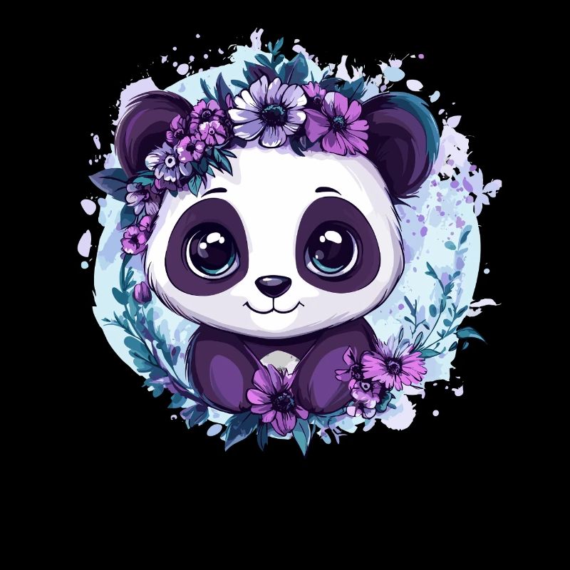 Panda avec couronne de fleurs