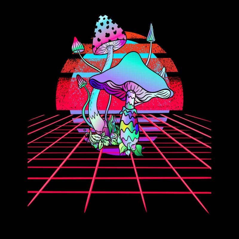Psychedelic Mushrooms - Retro Wave Sunset