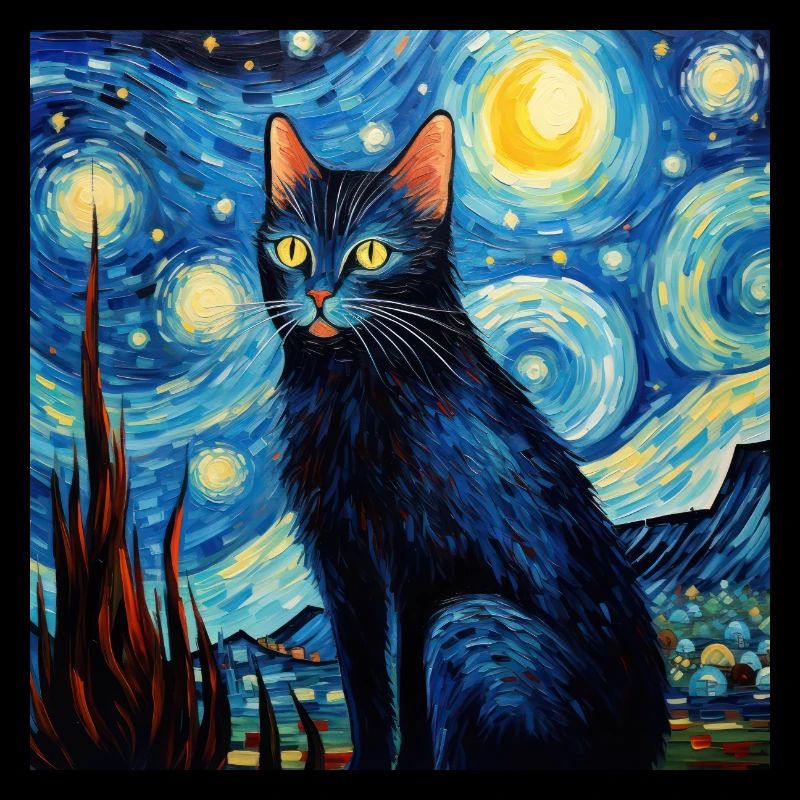 Chat, Motif De Chat, Van Gogh, Nuit Étoilée