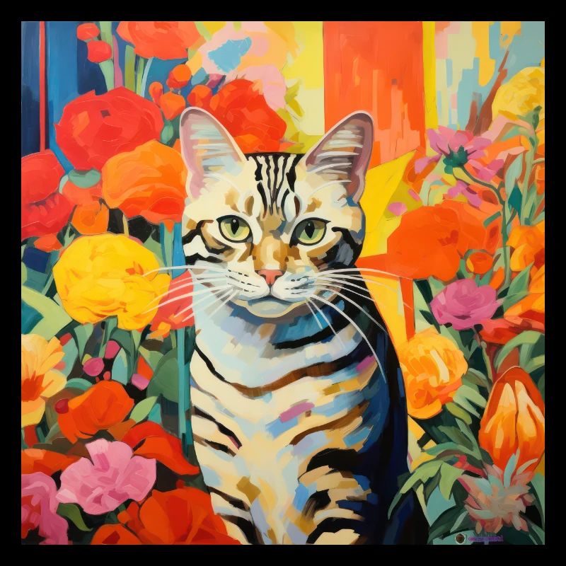 chat, motif de chat, fleurs, cadeau, idée cadeau