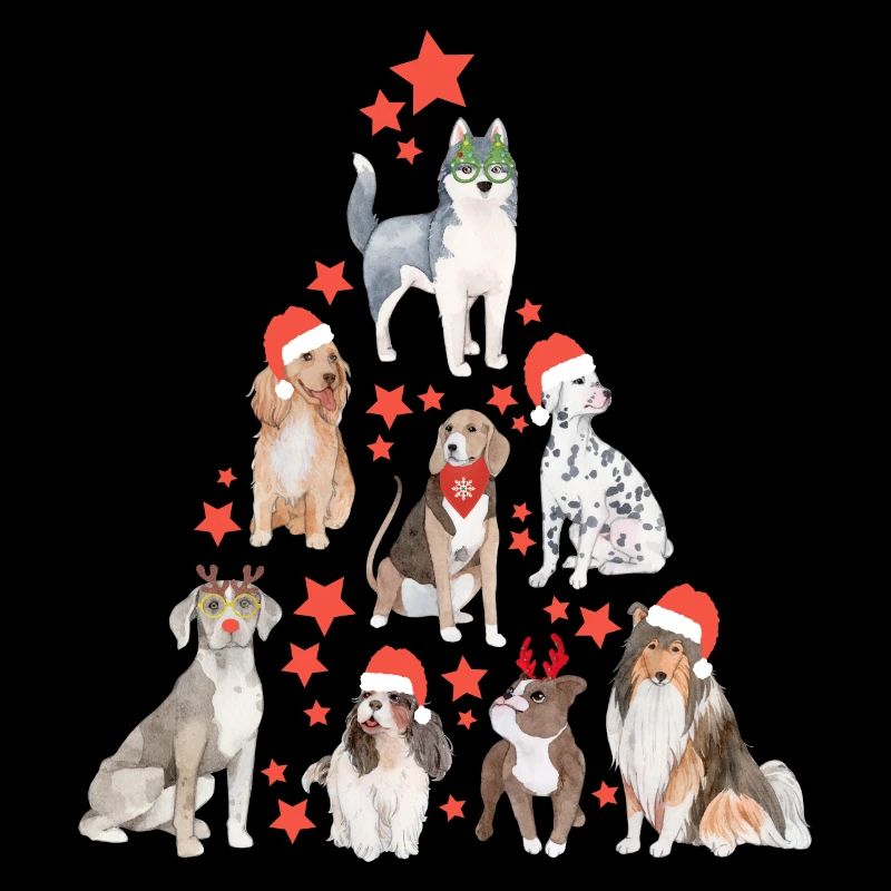 Weihnachten Hunde Weihnachtsbaum Sterne Geschenk