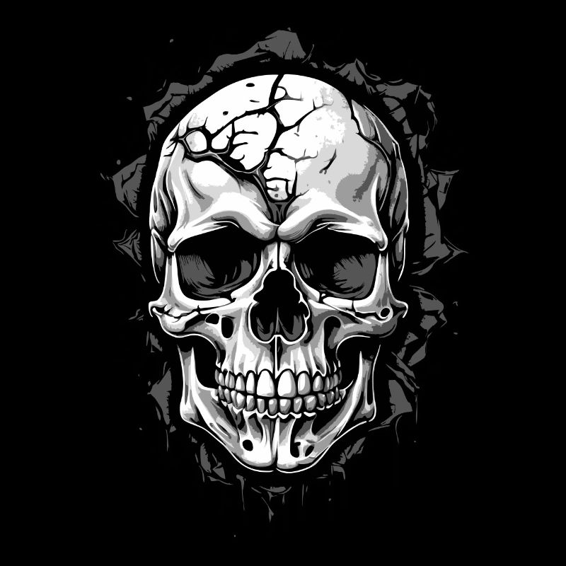 Crâne sombre avec des taches