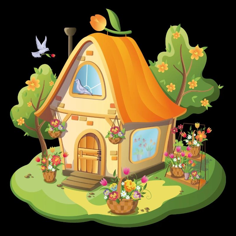 Märchen Haus Blumen Laden orange