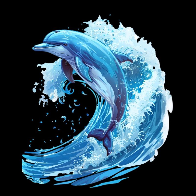 Jumping Dolphin in Blue Wave