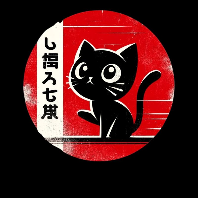 Silhouette Japanese Kitten Retro Cute