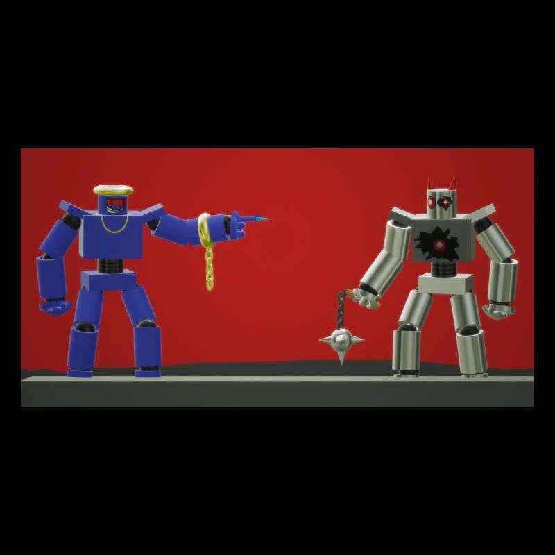 Robots argentés et bleus