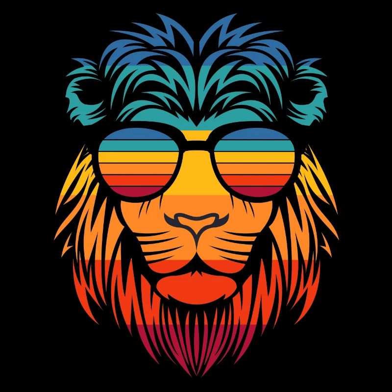 Cool lion in retro style with sunglasses