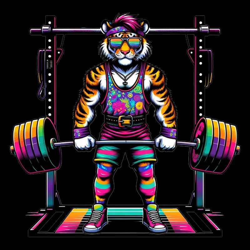 Muscular Rainbow Tiger Deadlifting