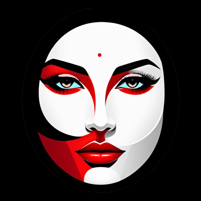 Women's face in minimal colored oval design