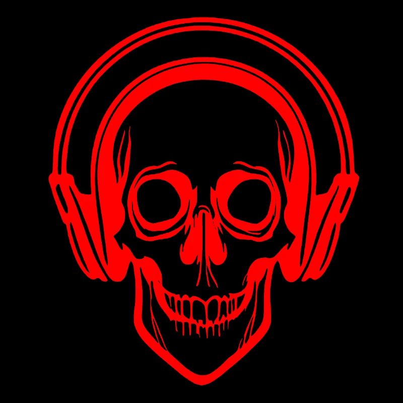 Skull hört Musik mit Kopfhörern