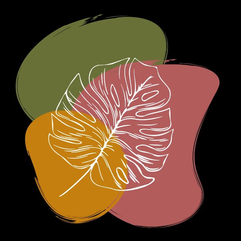 LEAF DRAWING WITH GREEN, YELLOW AND BROWN ACCENT