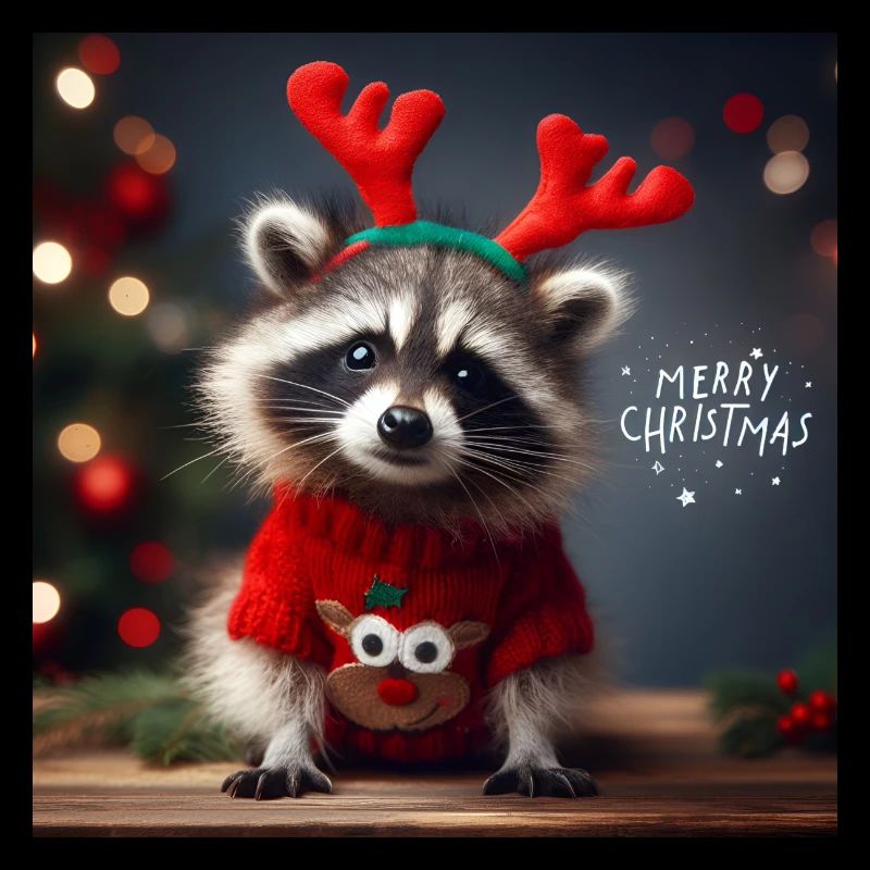 Waschbär im Weihnachtspullover