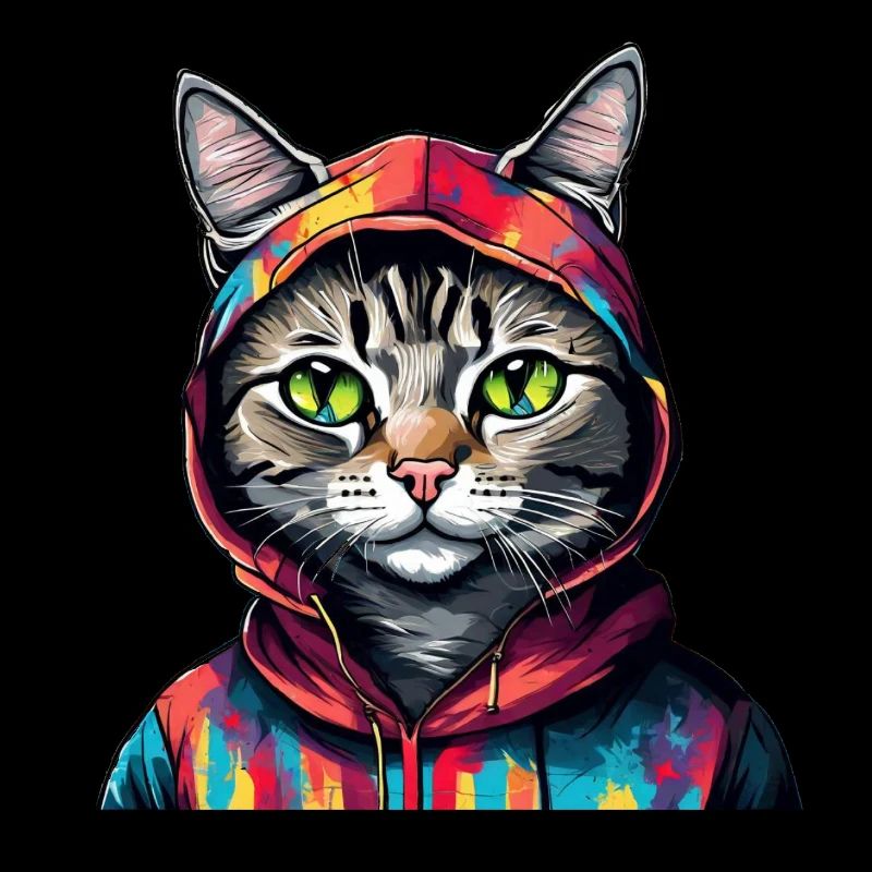 Coole bunte Graffiti Katze mit Hoodie