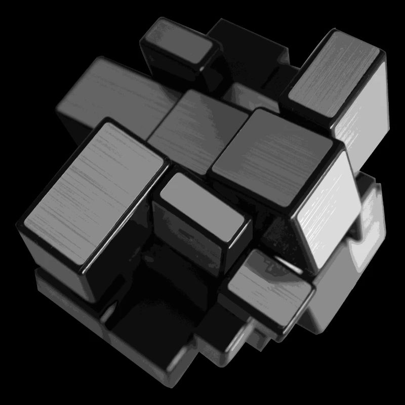 cube déstructuré gris argent en perspective