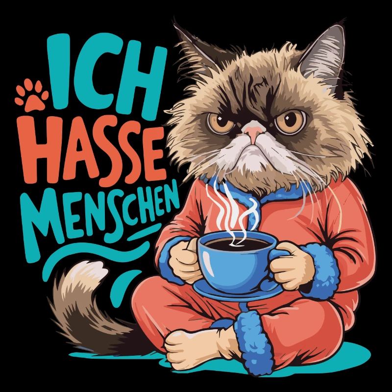 Ich Hasse Menschen Lustige Katze mit Kaffee
