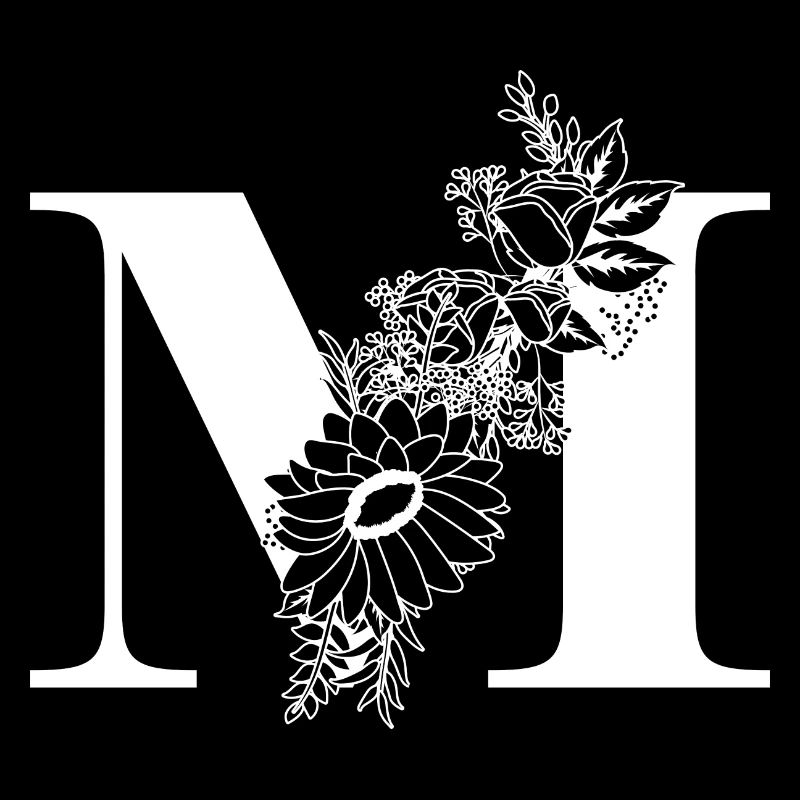 Lettre m floral noir et blanc