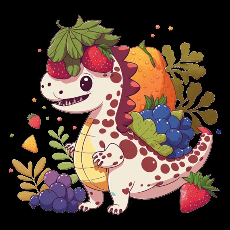 mignon dinosaure mangeant un fruit t-rex