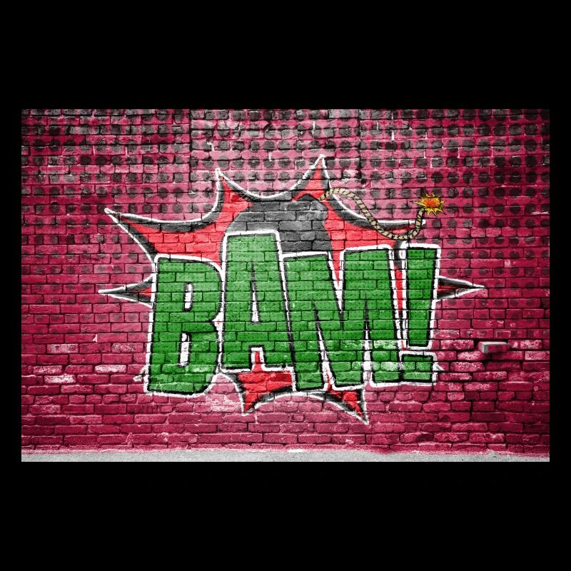 Bam! Comic-Stil Graffiti Schriftzug auf Ziegelmauer