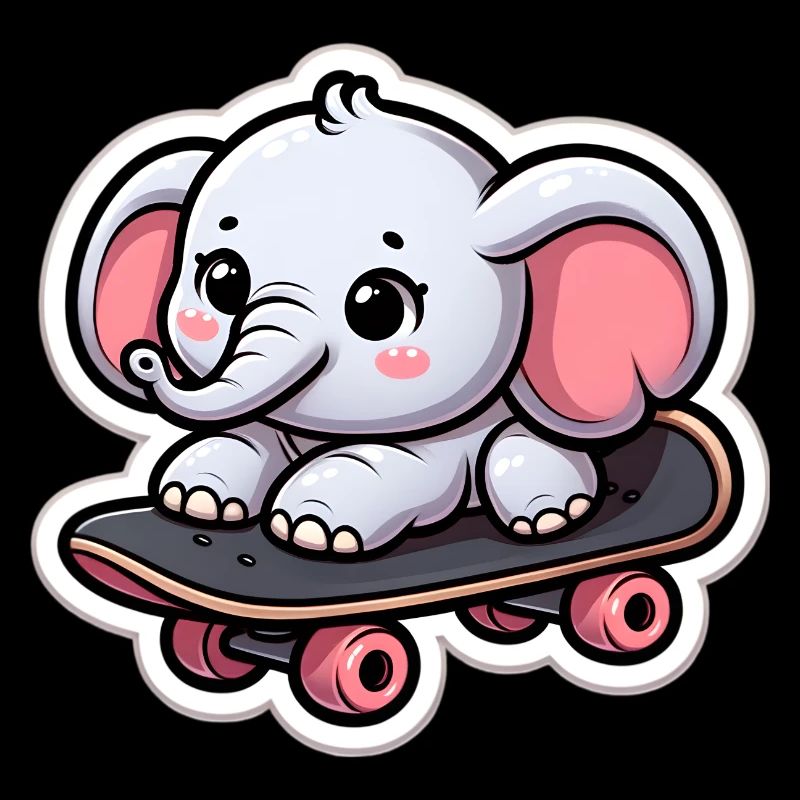Mignon bébé éléphant avec planche à roulettes Maman éléphant