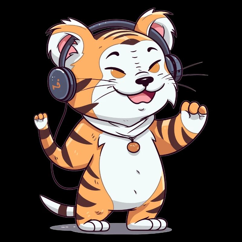 Tanzender Tiger mit Kopfhörern