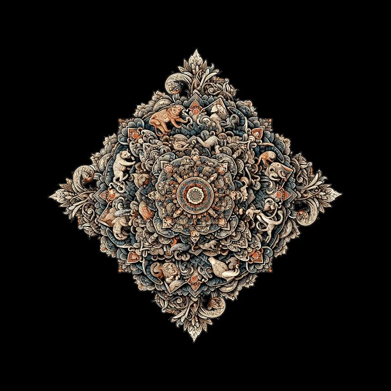 Mandala complexe avec des motifs d’animaux cachés