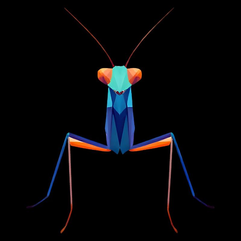 Whimsical mantis in low poly style