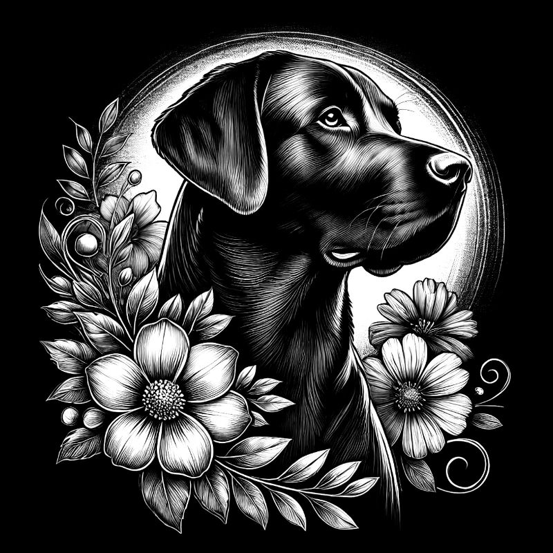 Mignon Labrador avec des fleurs comme un dessin élégant