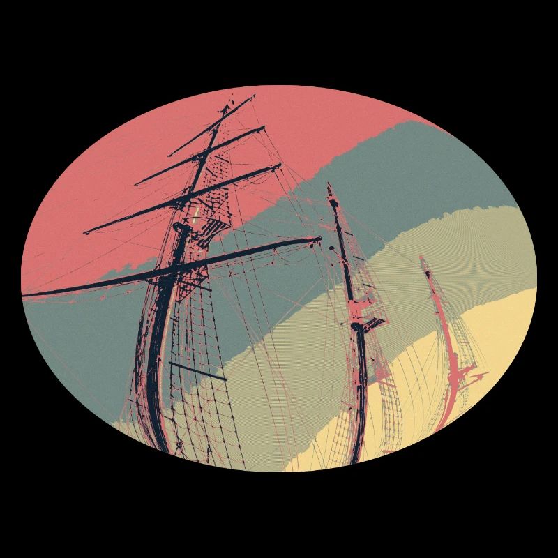 Ship through binoculars in maritime retro look