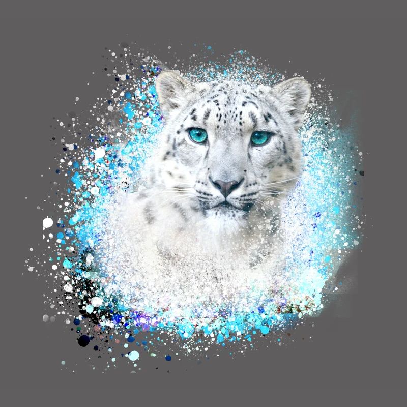 snow leopard, cat, leopard, graffiti, white, wildcat