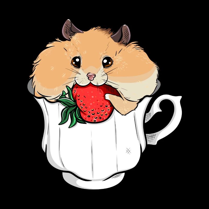 Hamster mit Erdbeere in einer Tasse