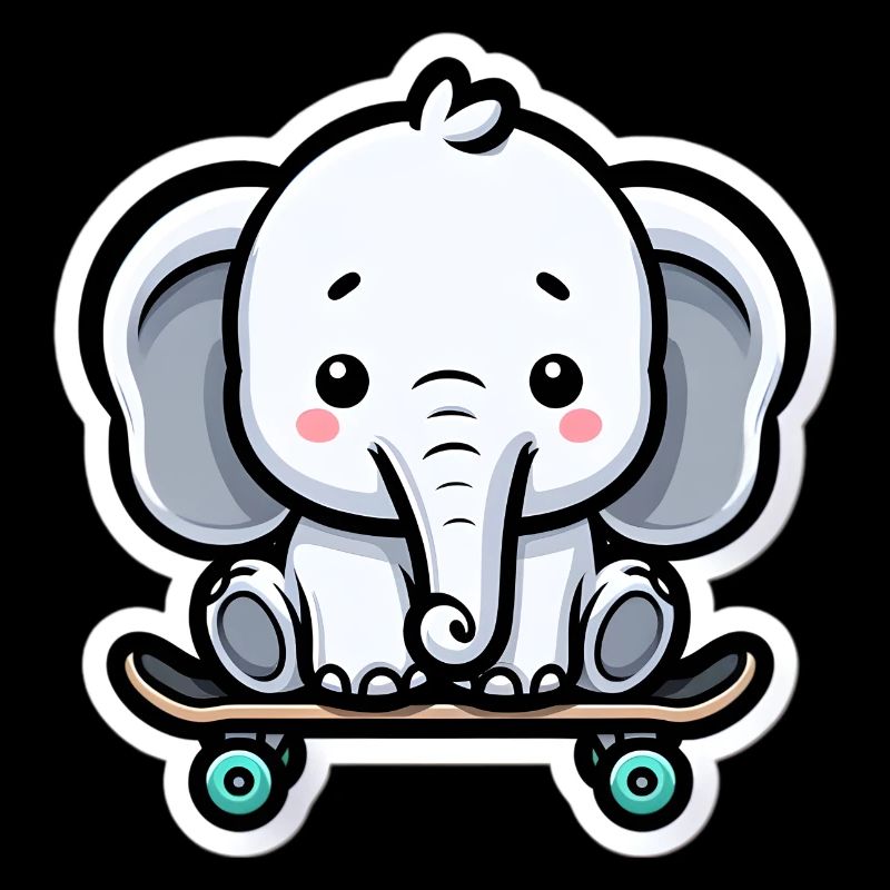 Mignon bébé éléphant avec planche à roulettes Maman éléphant