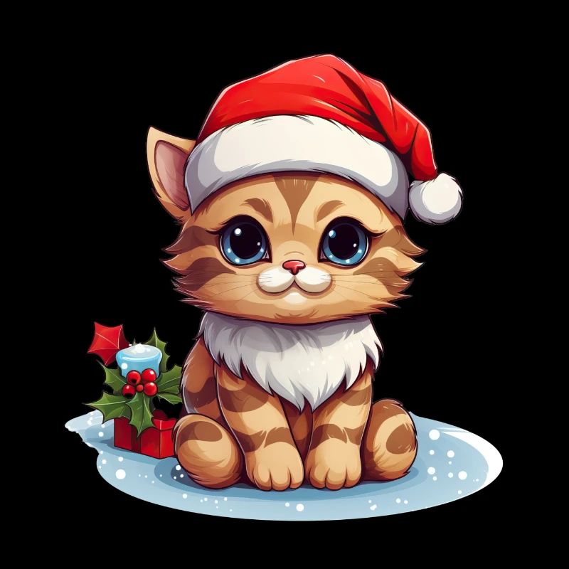Patte de Noël : Chat mignon avec chapeau