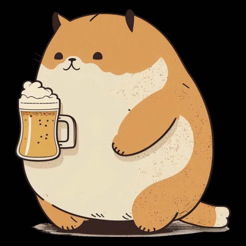 Big funny cat drinks beer