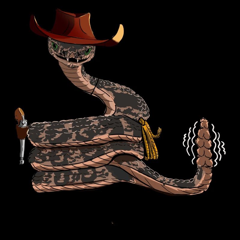 Schlange mit Cowboyhut, im Comicstil