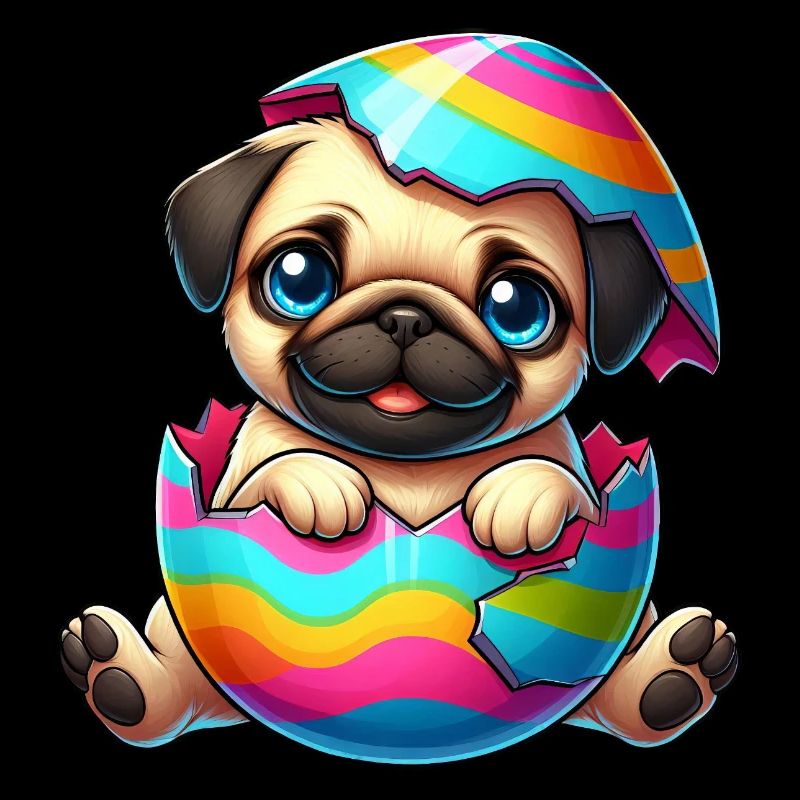 Cute Pug in Easter Egg Cartoon Animal